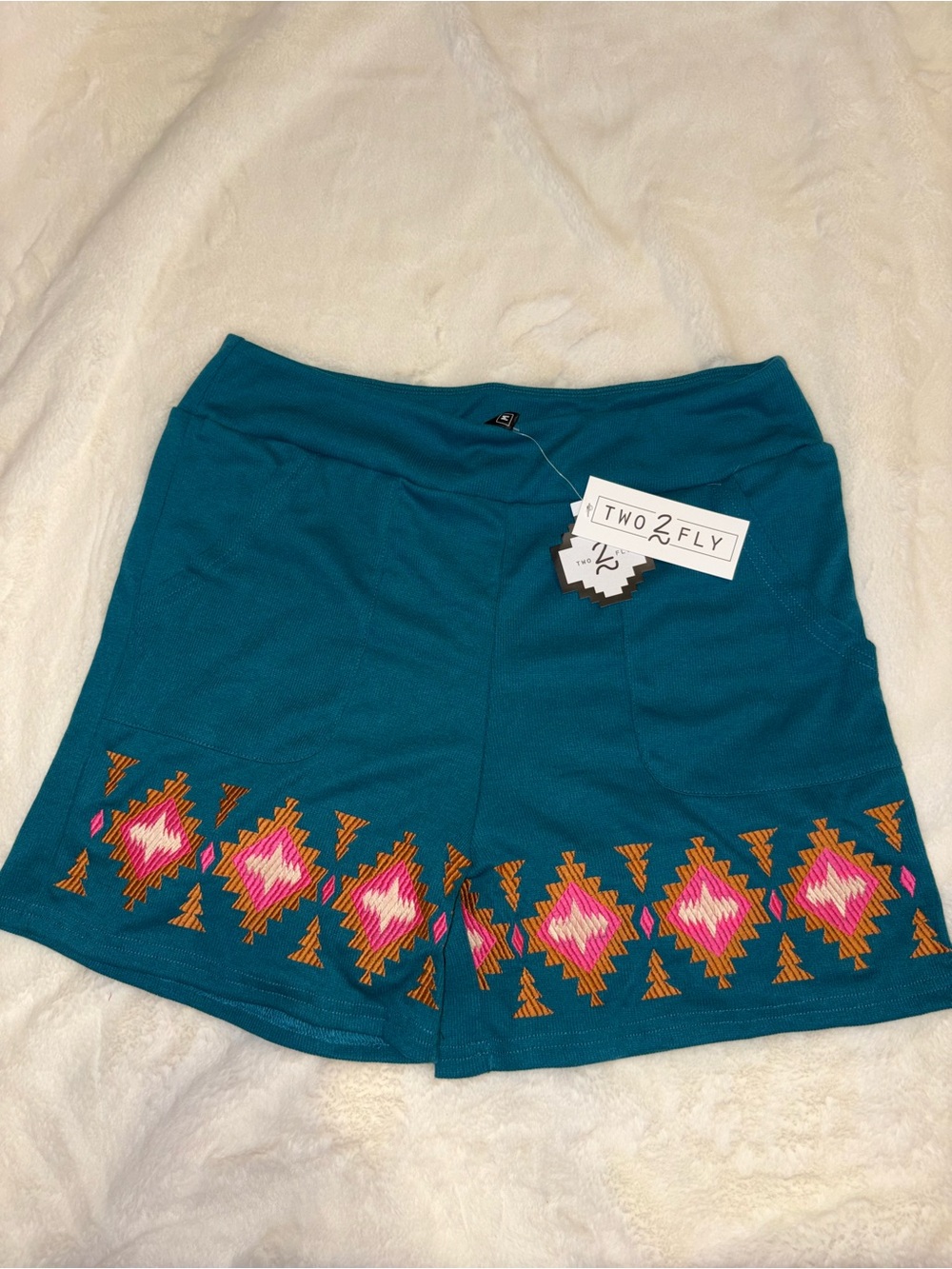 Two2Fly Teal Tribal Embroidered Women’s Shorts